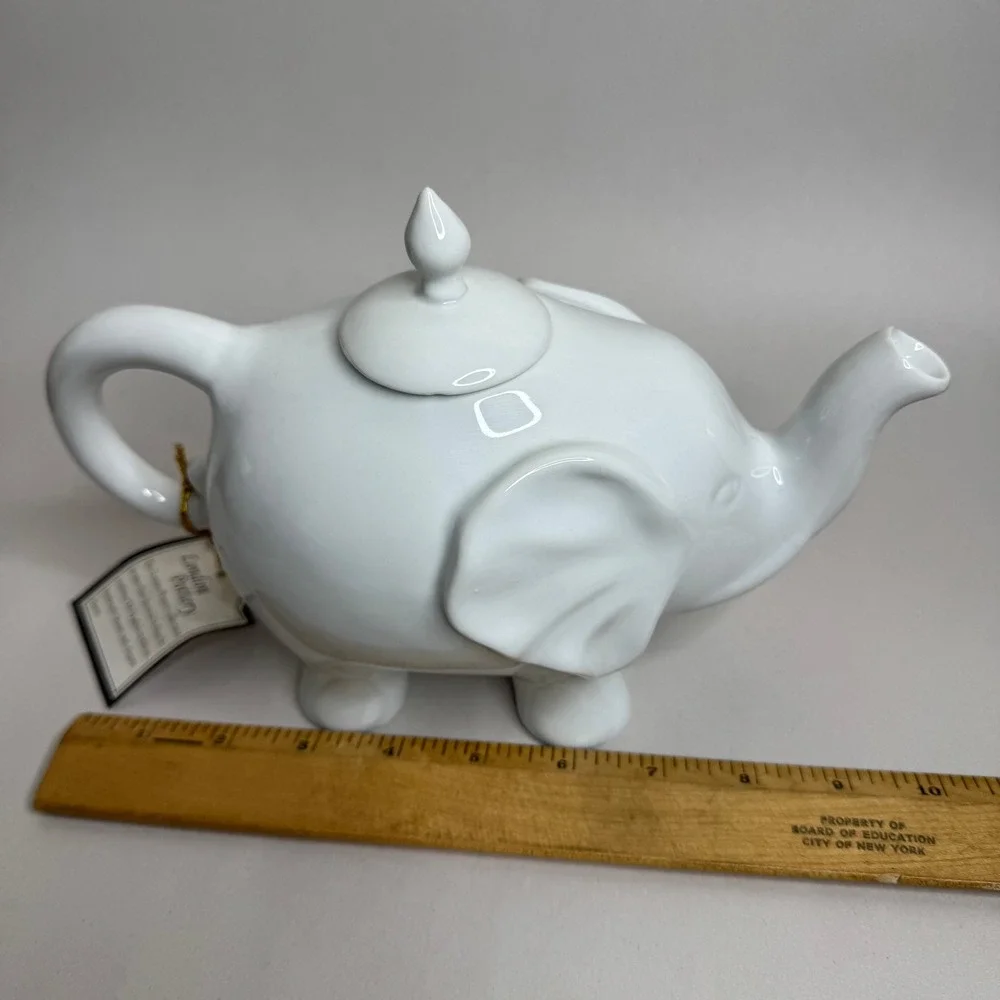 London‎ Pottery White Ceramic Elephant Teapot With Lid